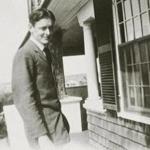 T. S. Eliot on the porch of the wood-shingled home on Eastern Point his father built.